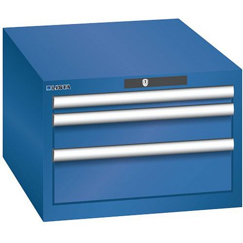 Dílenská zásuvková skříň LISTA, 3 zásuvky = 1x 50 + 1x 100 + 1x 150mm , 564x725x383mm, tmavě modrá