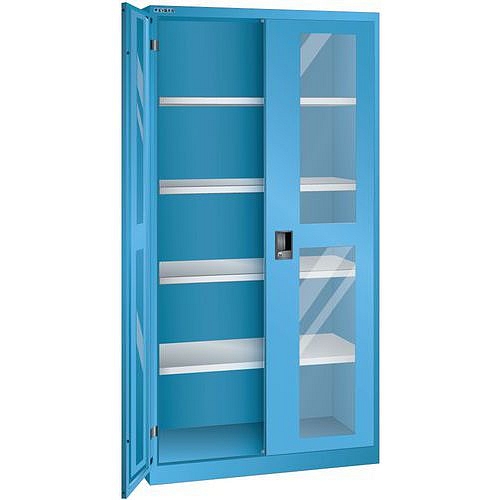 Dílenské skříně LISTA s policemi, 1000x400x1950mm, dveře s plexisklem, světle modrá