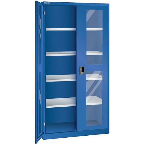 Dílenské skříně LISTA s policemi, 1000x400x1950mm, dveře s plexisklem, fluorescentní modrá