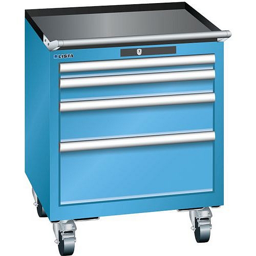 Mobilní dílenská zásuvková skříň LISTA, 411x725x723 mm, 4 zásuvky, světle modrá