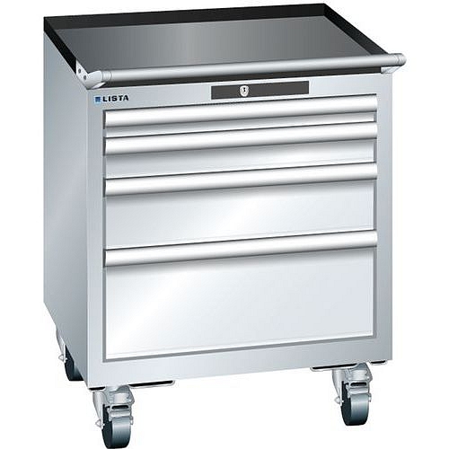 Mobilní dílenská zásuvková skříň LISTA, 411x725x723 mm, 4 zásuvky, šedá