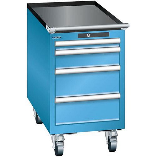 Mobilní dílenská zásuvková skříň Lista, 4 zásuvky, 411x725x723 mm, světle modrá