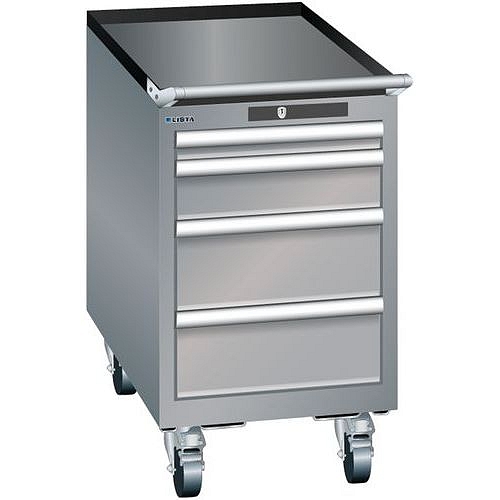 Mobilní dílenská zásuvková skříň Lista, 4 zásuvky, 411x725x723 mm, šedá/stříbrná