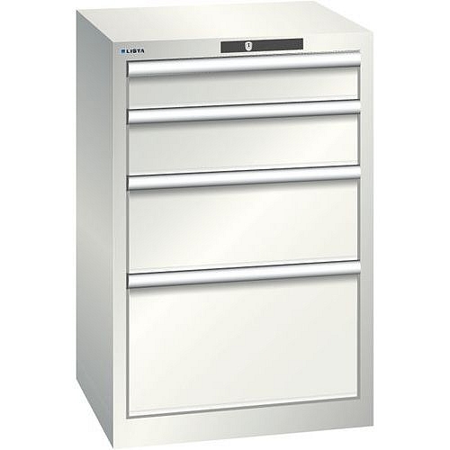 Dílenská zásuvková skříň Lista, 4 zásuvky, 564x572x850mm, světle šedá