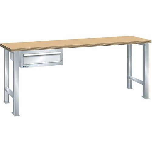 Dílenský pracovní stůl LISTA, 1500x750x890mm, 1 zásuvka, nosnost 600 kg, šedá