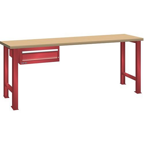 Dílenský pracovní stůl LISTA, 1500x750x890mm, 1 zásuvka, nosnost 600 kg, červená