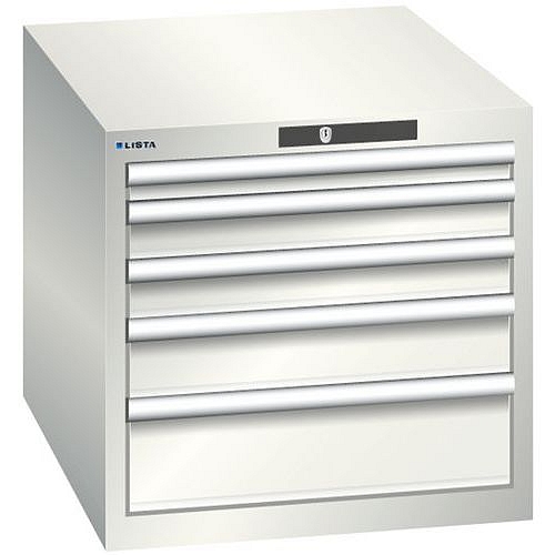 Dílenská zásuvková skříň LISTA, 564x725x533mm, 5 zásuvky, světle šedá