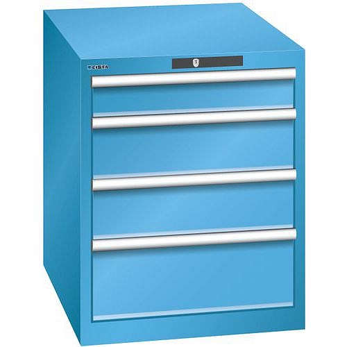 Dílenská zásuvková skříň LISTA, 564x725x700 mm, 4 zásuvky, světle modrá