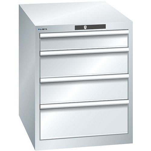 Dílenská zásuvková skříň LISTA, 564x725x700 mm, 4 zásuvky, šedá