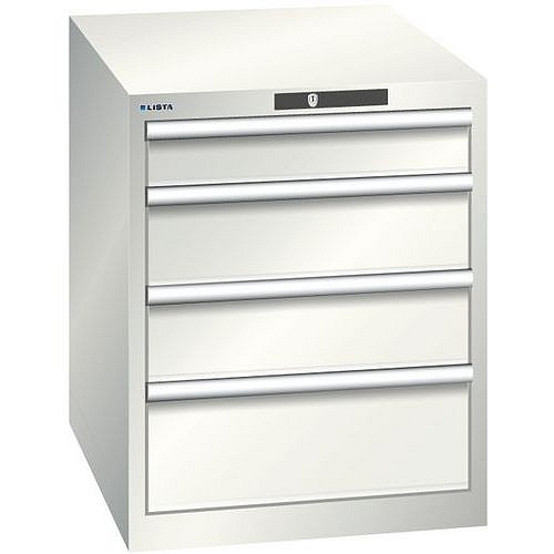 Dílenská zásuvková skříň LISTA, 564x725x700 mm, 4 zásuvky, světle šedá