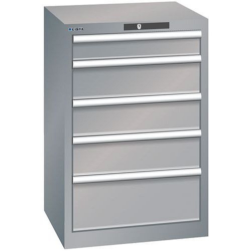 Dílenská zásuvková skříň Lista, 5 zásuvek, 564x572x850mm, šedá/střbrná