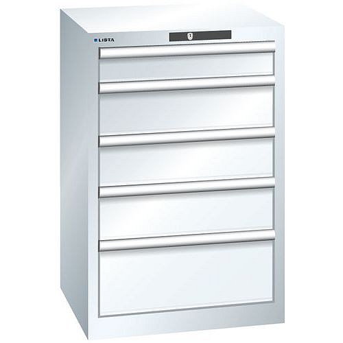 Dílenská zásuvková skříň Lista, 5 zásuvek, 564x572x850mm, bílá