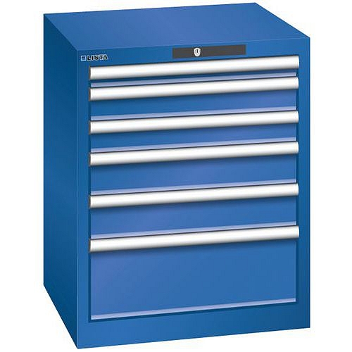 Dílenská zásuvková skříň Lista, 6 zásuvek, 564x572x700mm, fluorescentní modrá