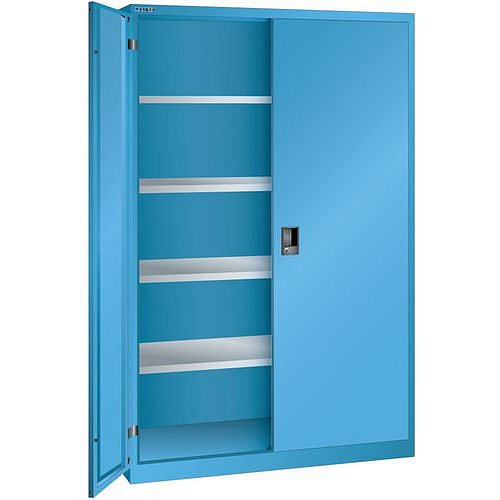 Dílenská skříň LISTA s policemi, 1250x400x1950mm, plné dveře, světle modrá