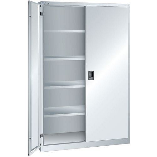 Dílenská skříň LISTA s policemi, 1250x400x1950mm, plné dveře, šedá