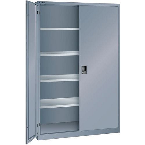 Dílenská skříň LISTA s policemi, 1250x400x1950mm, plné dveře, tmavě šedá