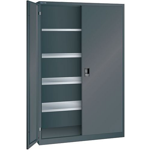 Dílenská skříň LISTA s policemi, 1250x400x1950mm, plné dveře, černá
