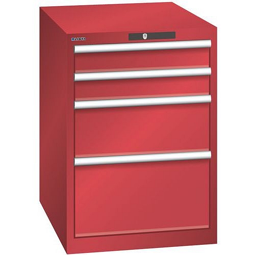 Dílenská zásuvková skříň LISTA, 564x725x800 mm, 4 zásuvky, červená