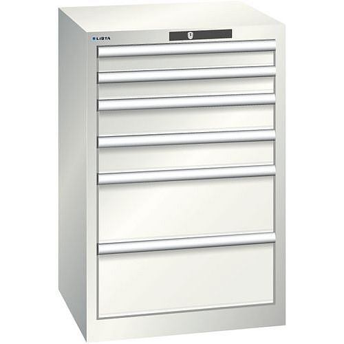 Dílenská zásuvková skříň Lista, 6 zásuvek, 564x572x850mm, světle šedá