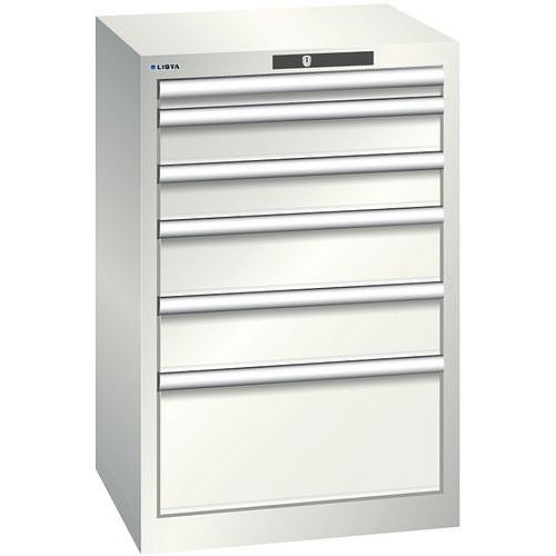 Dílenská zásuvková skříň Lista, 6 zásuvek, 564x572x850mm, světle šedá