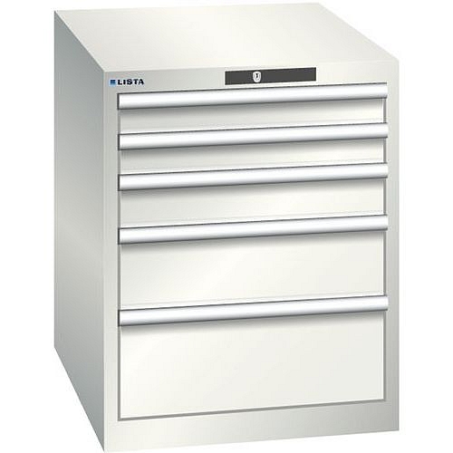 Dílenská zásuvková skříň LISTA, 564x725x700 mm, 5 zásuvek, světle šedá