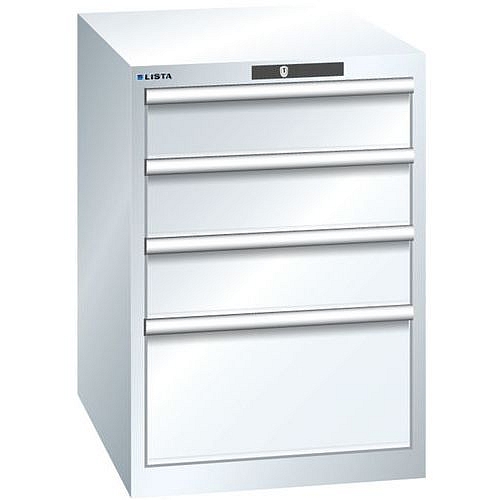 Dílenská zásuvková skříň LISTA, 564x725x850mm, 4 zásuvky, bílá