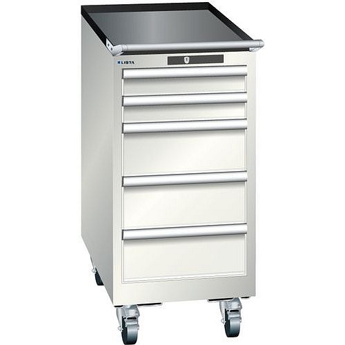 Mobilní dílenská zásuvková skříň Lista, 5 zásuvek, 411x725x890mm, světle šedá