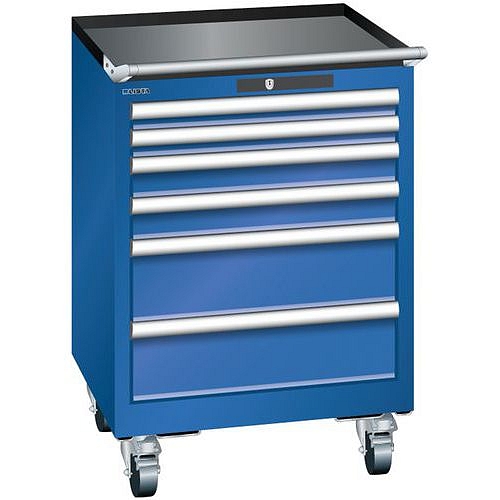 Mobilní dílenská zásuvková skříň LISTA, 564x572x840 mm, 6 zásuvek, fluorescentní modrá