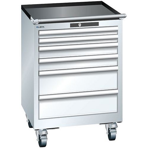 Mobilní dílenská zásuvková skříň LISTA, 564x572x840 mm, 6 zásuvek, bílá