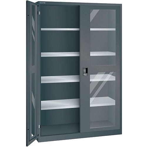 Dílenská skříň LISTA s policemi, 1250x500x1950mm, dveře s plexisklem, černá