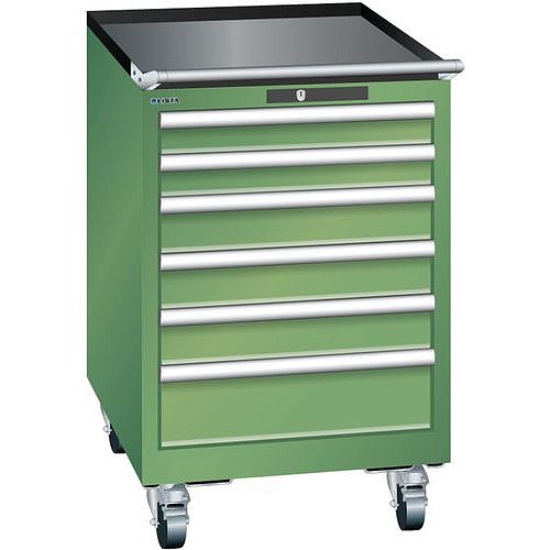 Mobilní dílenská zásuvková skříň Lista, 6 zásuvek: 2x75mm + 3x100mm + 1x150mm, zelená