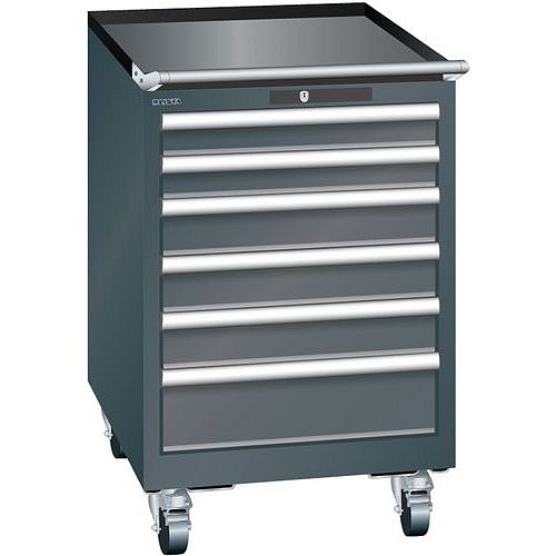 Mobilní dílenská zásuvková skříň Lista, 6 zásuvek: 2x75mm + 3x100mm + 1x150mm, černá