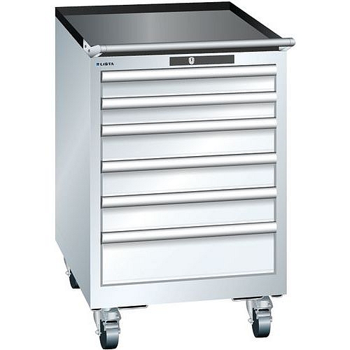 Mobilní dílenská zásuvková skříň Lista, 6 zásuvek: 2x75mm + 3x100mm + 1x150mm, bílá