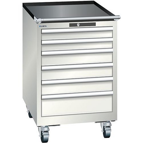 Mobilní dílenská zásuvková skříň Lista, 6 zásuvek: 2x75mm + 3x100mm + 1x150mm, světle šedá