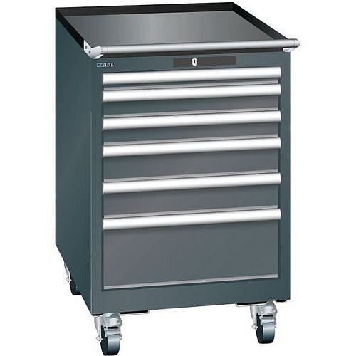 Mobilní dílenská zásuvková skříň Lista, 6 zásuvek: 2x75mm + 3x100mm + 1x150mm, černá