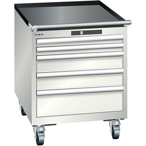 Mobilní dílenská  zásuvková skříň LISTA, 564x725x723mm, 5 zásuvek, světle šedá