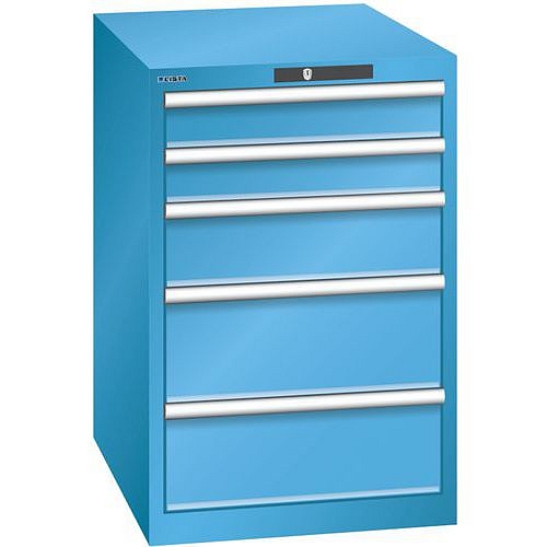 Dílenská zásuvková skříň LISTA, 5 zásuvek = 2x 100 + 1x 150 + 2x 200mm, 564x725x850mm, světle modrá