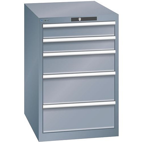 Dílenská zásuvková skříň LISTA, 5 zásuvek = 2x 100 + 1x 150 + 2x 200mm, 564x725x850mm, tmavě šedá