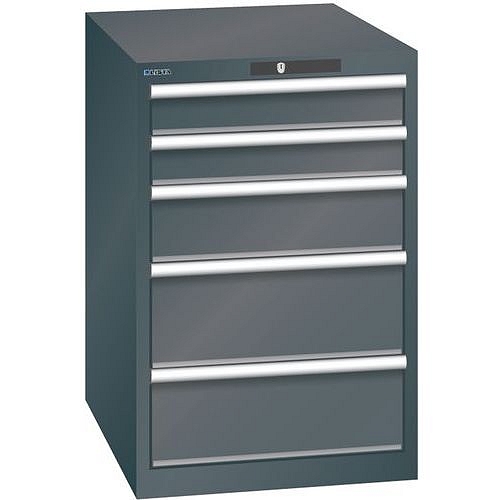 Dílenská zásuvková skříň LISTA, 5 zásuvek = 2x 100 + 1x 150 + 2x 200mm, 564x725x850mm, černá