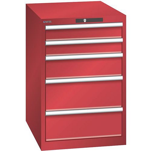 Dílenská zásuvková skříň LISTA, 5 zásuvek = 2x 100 + 1x 150 + 2x 200mm, 564x725x850mm, červená