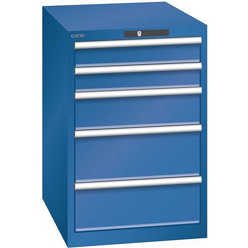 Dílenská zásuvková skříň LISTA, 5 zásuvek = 2x 100 + 1x 150 + 2x 200mm, 564x725x850mm, tmavě modrá