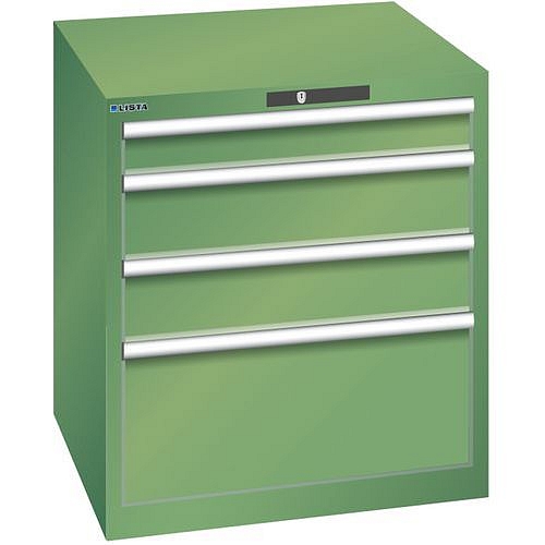 Dílenská zásuvková skříň LISTA, 717x725x800mm, 4 zásuvky, zelená