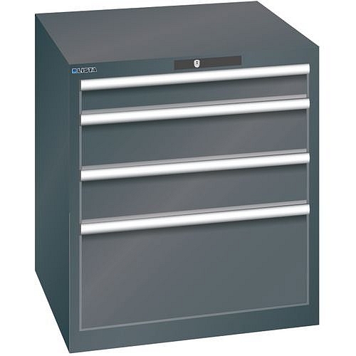 Dílenská zásuvková skříň LISTA, 717x725x800mm, 4 zásuvky, černá