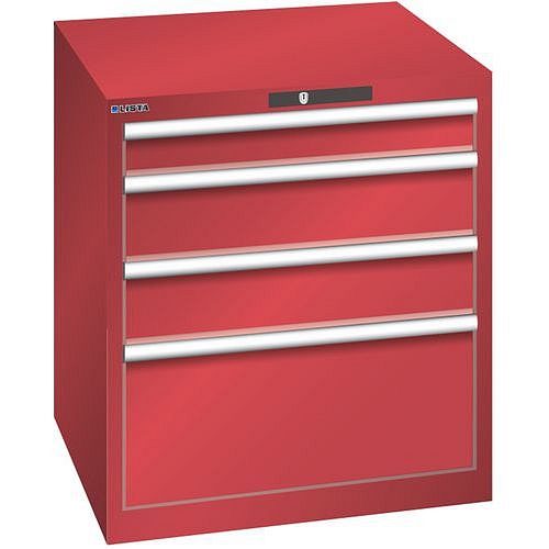 Dílenská zásuvková skříň LISTA, 717x725x800mm, 4 zásuvky, červená