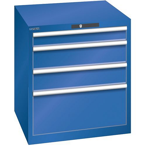 Dílenská zásuvková skříň LISTA, 717x725x800mm, 4 zásuvky, fluorescentní modrá