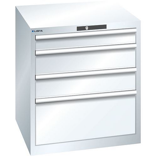 Dílenská zásuvková skříň LISTA, 717x725x800mm, 4 zásuvky, bílá