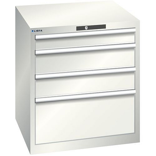 Dílenská zásuvková skříň LISTA, 717x725x800mm, 4 zásuvky, světle šedá