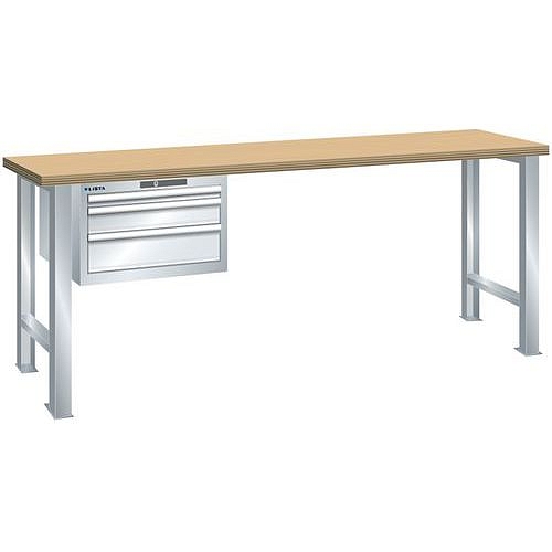Dílenský pracovní stůl LISTA,1500x700x890mm, nosnost 600 kg, 3 zásuvky, šedá