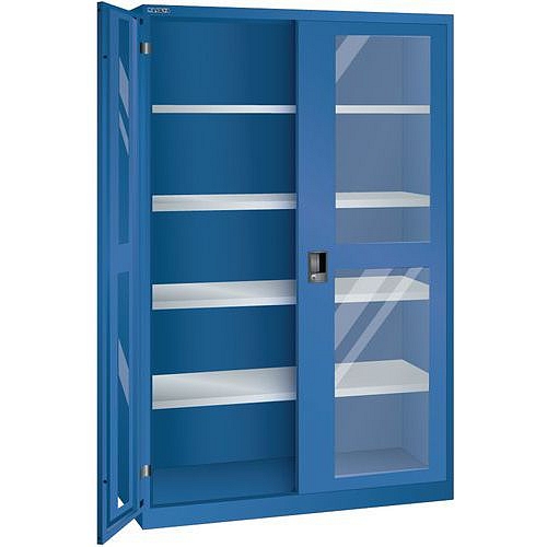 Dílenská skříň LISTA s policemi, 1250x580x1950mm, dveře s plexisklem, tmavě modrá