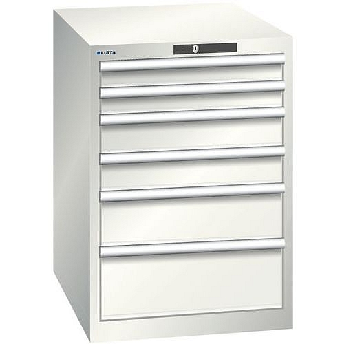 Dílenská zásuvková skříň LISTA, 564x725x800 mm, 6 zásuvek, světle šedá